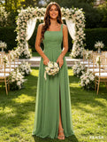Square Neck Bridesmaid Dress Spaghetti Straps Chiffon Long Formal Dress for Women