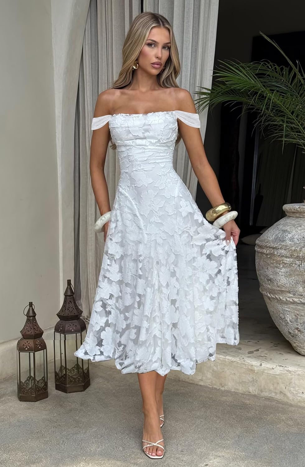 Floral Bridesmaid Dresses for Women Off the Shoulder Lace Appliques Long Formal Evening Gowns