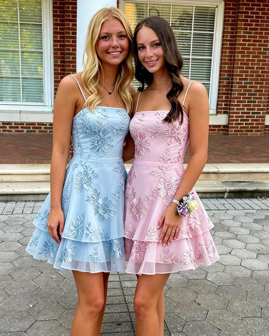 Floral Homecoming Dresses for Teens 2026 Tiered Cocktail Party Gown