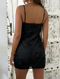 Summer Women's Floral Embroidered Mini Dress Spaghetti Strap Mesh Bodycon Formal Cocktail Dresses in Wine Red/Black/Apricot