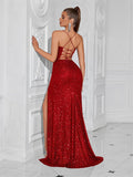 Elegant Evening Dress Women Party Long Formal Dress Sequined Strap Ladies Gown Bodycon Floor Length Female Outfits