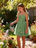 Floral Embroidery Junior Bridesmaid Dress Tulle Sweetheart Neck Girls Prom Dresses Fairy Short Formal Flower Girl Gown
