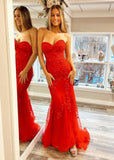 Mermaid Strapless Lace Prom Dress With Appliques