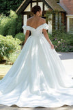 White Puff Off-the-Shoulder Sweeping Long Wedding Dress