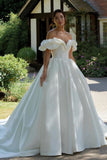 White Puff Off-the-Shoulder Sweeping Long Wedding Dress