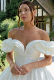 White Puff Off-the-Shoulder Sweeping Long Wedding Dress