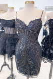 Light Blue Sequin Lace Sweetheart Fitted Mini Party Dresses