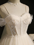 Spaghetti Straps Tulle Lace Appliques Short Prom Dresses With Bow