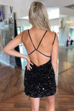 Sky Blue Bodycon V Neck Sequins Mini Party Dresses