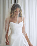 A-Line White Sleeveless Satin Wedding Dress With Side Slit