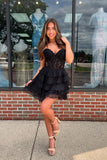 A-Line Strapless Tiered Corset Short Homecoming Dress with Appliques