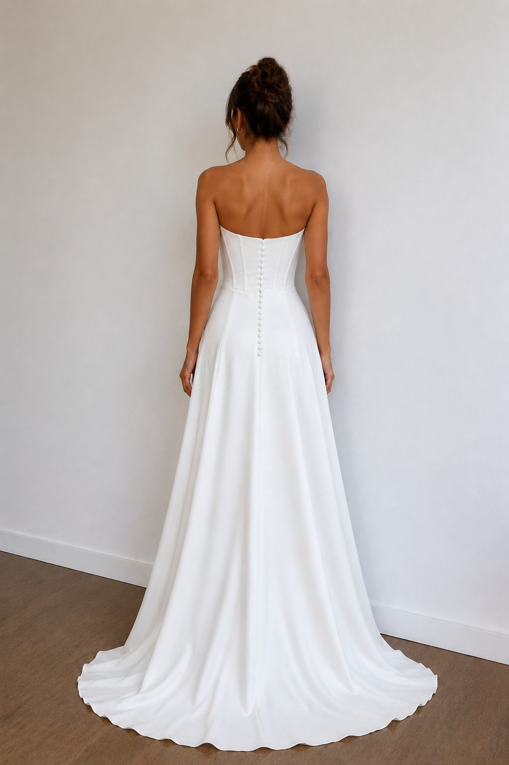 Sheath Strapless White Satin Wedding Dresses with Slit