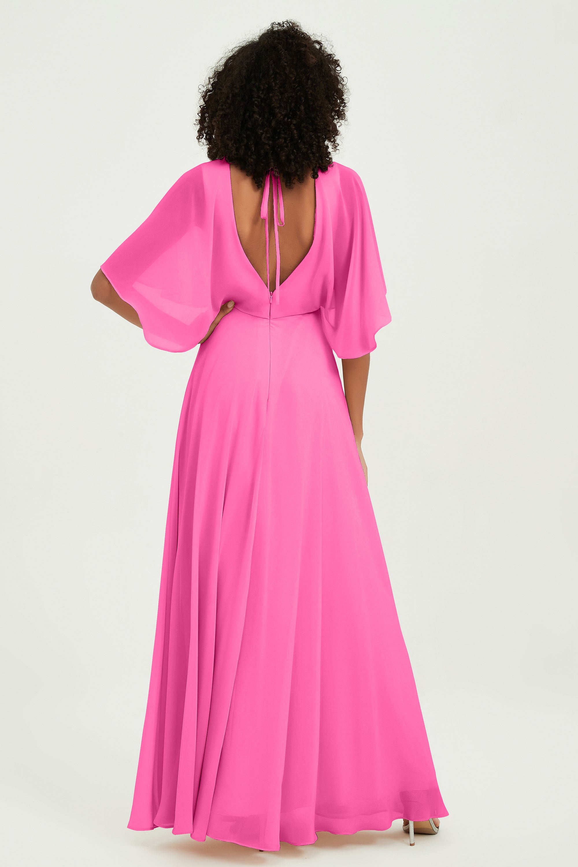 Flutter Sleeves Jewel Chiffon Bridesmaid Dress Floor Length Formal Evening Dresses Gowns