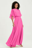 Flutter Sleeves Jewel Chiffon Bridesmaid Dress Floor Length Formal Evening Dresses Gowns