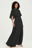 Flutter Sleeves Jewel Chiffon Bridesmaid Dress Floor Length Formal Evening Dresses Gowns