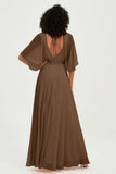 Flutter Sleeves Jewel Chiffon Bridesmaid Dress Floor Length Formal Evening Dresses Gowns