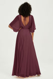 Flutter Sleeves Jewel Chiffon Bridesmaid Dress Floor Length Formal Evening Dresses Gowns