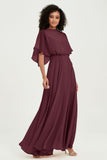 Flutter Sleeves Jewel Chiffon Bridesmaid Dress Floor Length Formal Evening Dresses Gowns