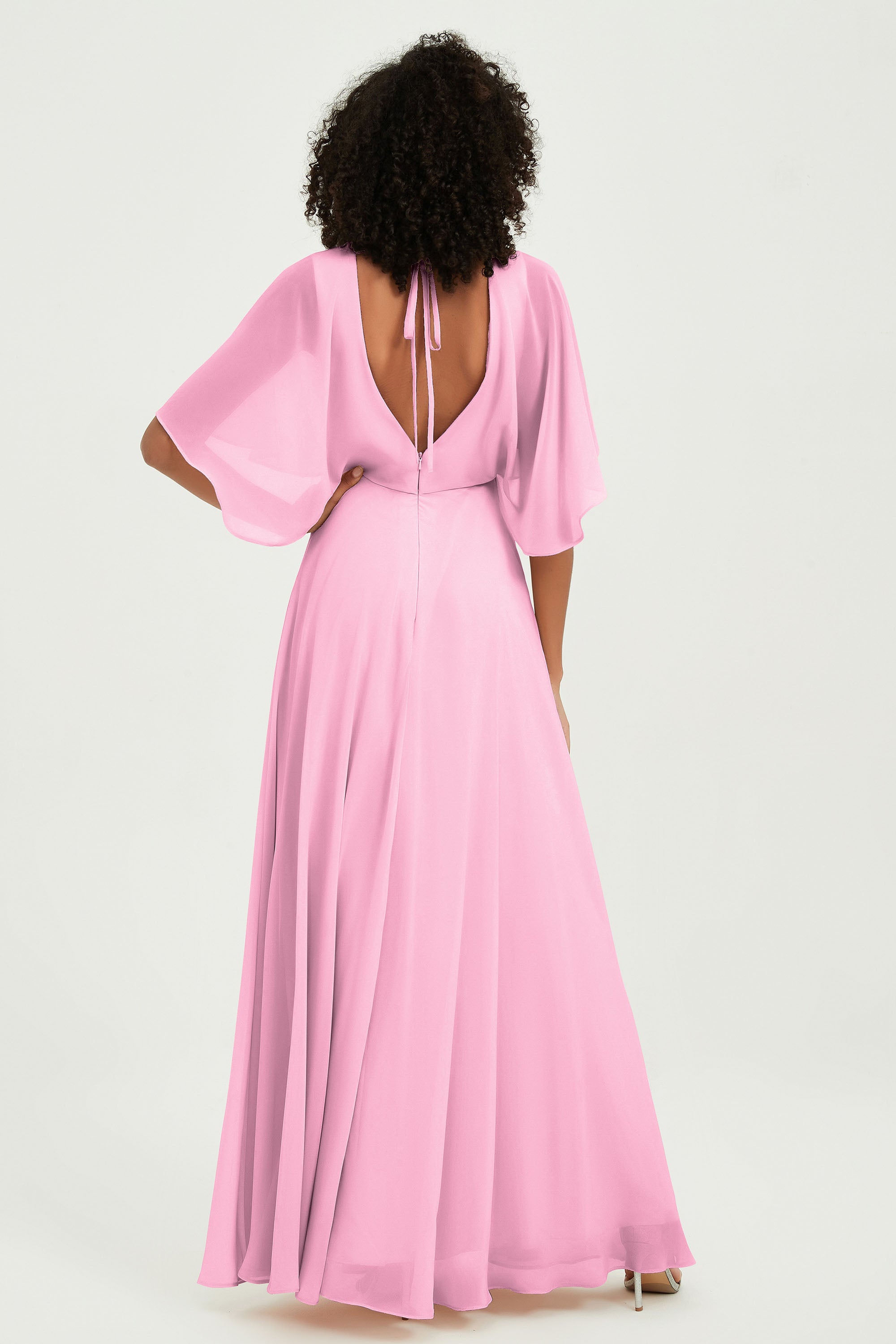 Flutter Sleeves Jewel Chiffon Bridesmaid Dress Floor Length Formal Evening Dresses Gowns
