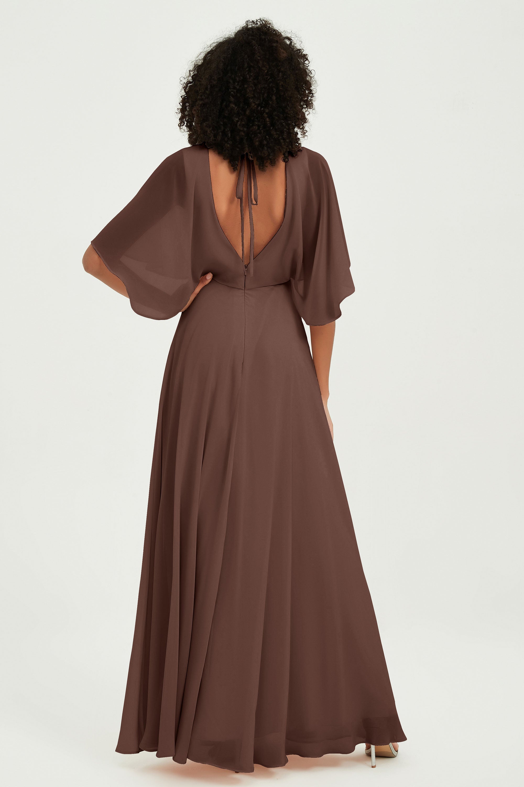Flutter Sleeves Jewel Chiffon Bridesmaid Dress Floor Length Formal Evening Dresses Gowns