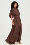 Flutter Sleeves Jewel Chiffon Bridesmaid Dress Floor Length Formal Evening Dresses Gowns