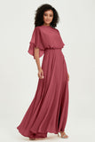 Flutter Sleeves Jewel Chiffon Bridesmaid Dress Floor Length Formal Evening Dresses Gowns