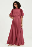 Flutter Sleeves Jewel Chiffon Bridesmaid Dress Floor Length Formal Evening Dresses Gowns