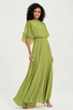 Flutter Sleeves Jewel Chiffon Bridesmaid Dress Floor Length Formal Evening Dresses Gowns