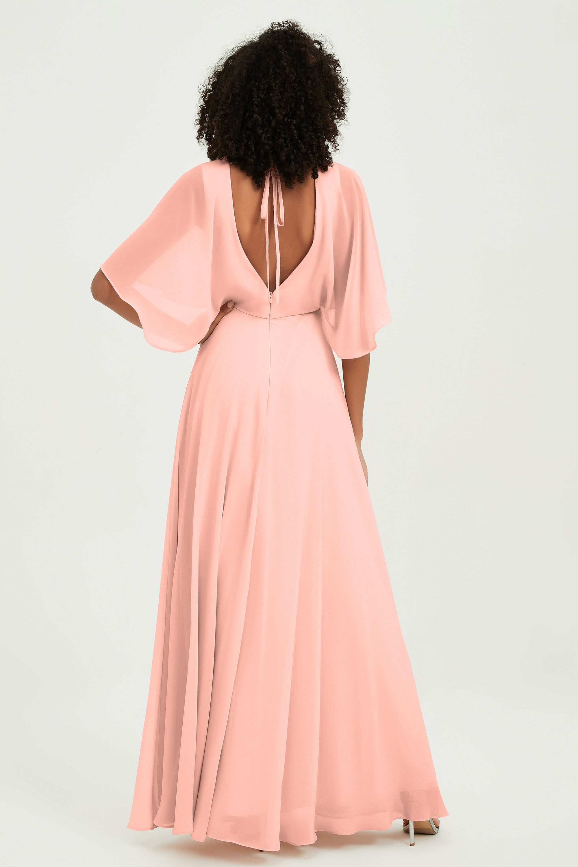 Flutter Sleeves Jewel Chiffon Bridesmaid Dress Floor Length Formal Evening Dresses Gowns