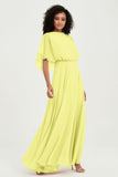 Flutter Sleeves Jewel Chiffon Bridesmaid Dress Floor Length Formal Evening Dresses Gowns