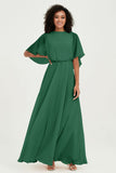 Flutter Sleeves Jewel Chiffon Bridesmaid Dress Floor Length Formal Evening Dresses Gowns