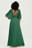 Flutter Sleeves Jewel Chiffon Bridesmaid Dress Floor Length Formal Evening Dresses Gowns