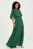 Flutter Sleeves Jewel Chiffon Bridesmaid Dress Floor Length Formal Evening Dresses Gowns
