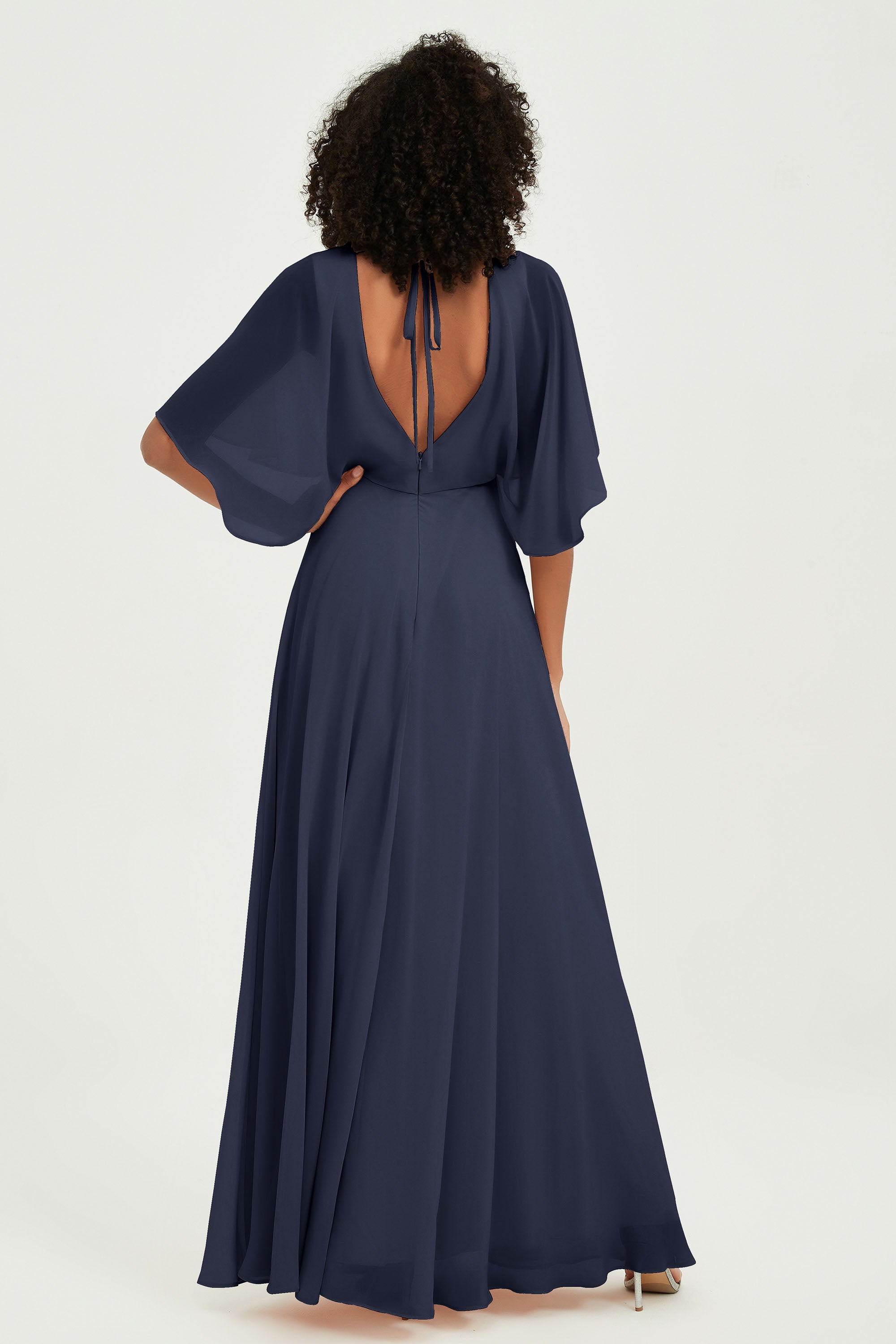Flutter Sleeves Jewel Chiffon Bridesmaid Dress Floor Length Formal Evening Dresses Gowns