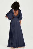 Flutter Sleeves Jewel Chiffon Bridesmaid Dress Floor Length Formal Evening Dresses Gowns
