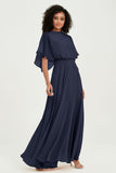 Flutter Sleeves Jewel Chiffon Bridesmaid Dress Floor Length Formal Evening Dresses Gowns