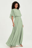 Flutter Sleeves Jewel Chiffon Bridesmaid Dress Floor Length Formal Evening Dresses Gowns