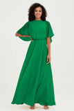 Flutter Sleeves Jewel Chiffon Bridesmaid Dress Floor Length Formal Evening Dresses Gowns