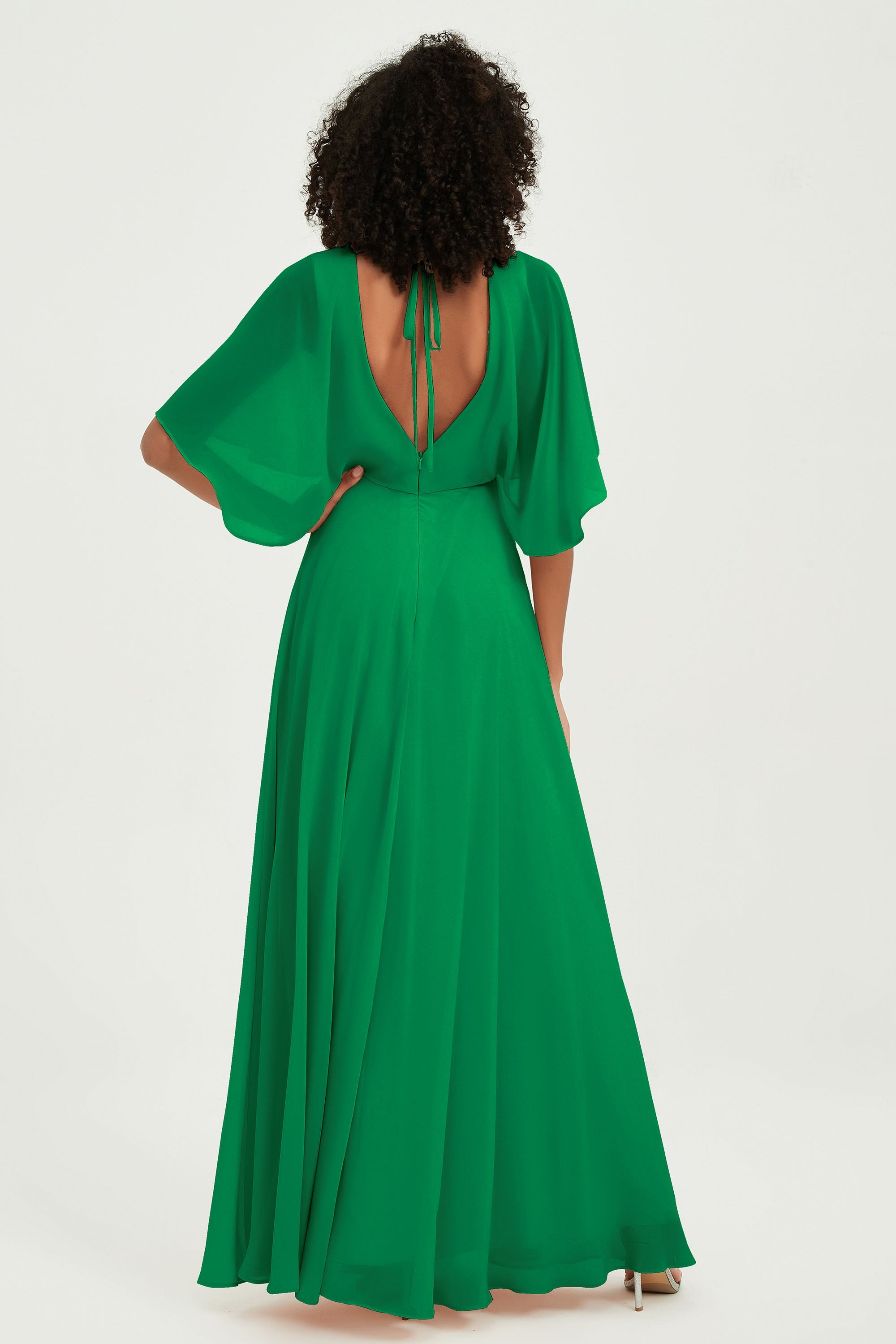 Flutter Sleeves Jewel Chiffon Bridesmaid Dress Floor Length Formal Evening Dresses Gowns