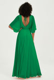 Flutter Sleeves Jewel Chiffon Bridesmaid Dress Floor Length Formal Evening Dresses Gowns