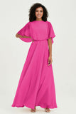 Flutter Sleeves Jewel Chiffon Bridesmaid Dress Floor Length Formal Evening Dresses Gowns