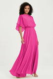 Flutter Sleeves Jewel Chiffon Bridesmaid Dress Floor Length Formal Evening Dresses Gowns