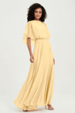 Flutter Sleeves Jewel Chiffon Bridesmaid Dress Floor Length Formal Evening Dresses Gowns