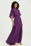 Flutter Sleeves Jewel Chiffon Bridesmaid Dress Floor Length Formal Evening Dresses Gowns