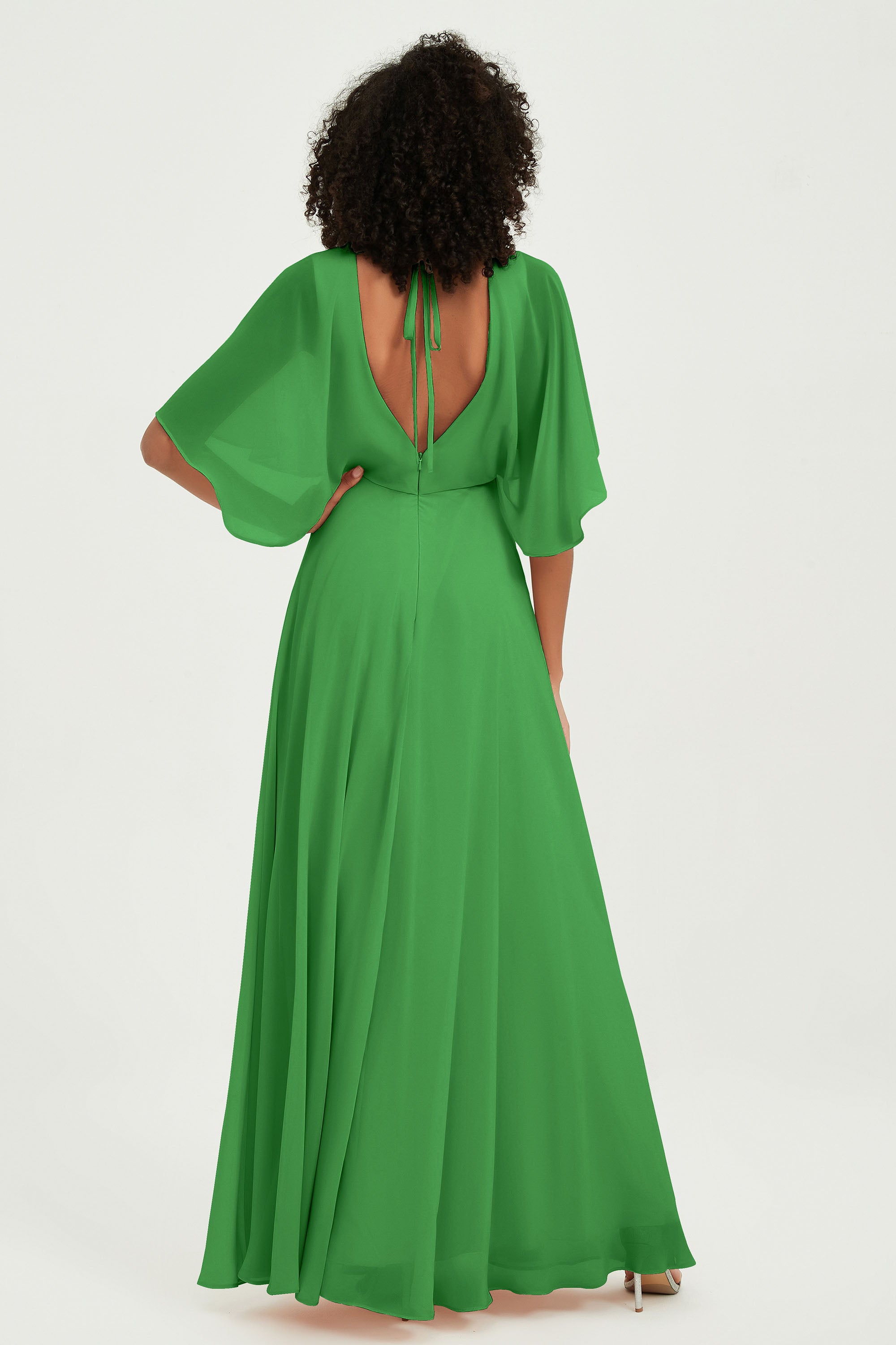 Flutter Sleeves Jewel Chiffon Bridesmaid Dress Floor Length Formal Evening Dresses Gowns