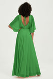 Flutter Sleeves Jewel Chiffon Bridesmaid Dress Floor Length Formal Evening Dresses Gowns