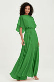 Flutter Sleeves Jewel Chiffon Bridesmaid Dress Floor Length Formal Evening Dresses Gowns