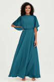 Flutter Sleeves Jewel Chiffon Bridesmaid Dress Floor Length Formal Evening Dresses Gowns