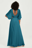 Flutter Sleeves Jewel Chiffon Bridesmaid Dress Floor Length Formal Evening Dresses Gowns