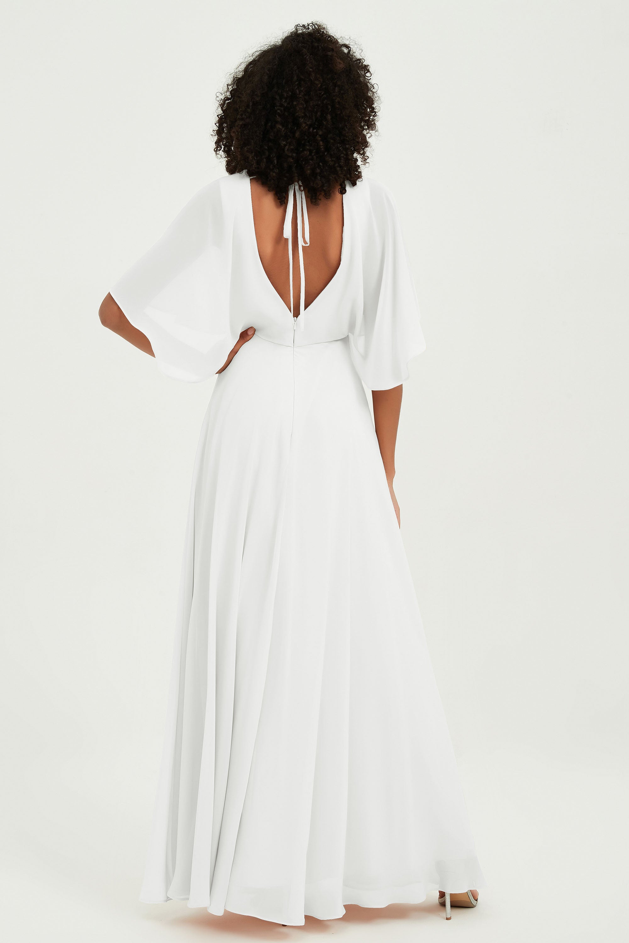 Flutter Sleeves Jewel Chiffon Bridesmaid Dress Floor Length Formal Evening Dresses Gowns